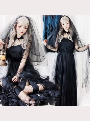 Halloween Ghost Bride Lolita Dress + Choker + Veil Set (JYF12)